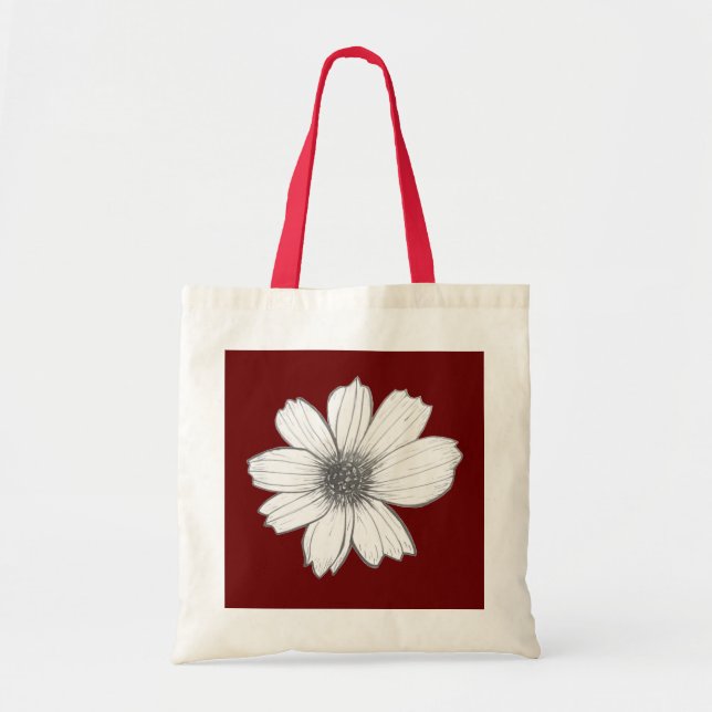 Floral design Red Wine Tote Bag (Front)