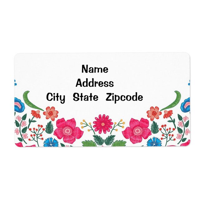 Floral Design Shipping Label (The top and bottom edges of the label are adorned with a colorful floral design. )