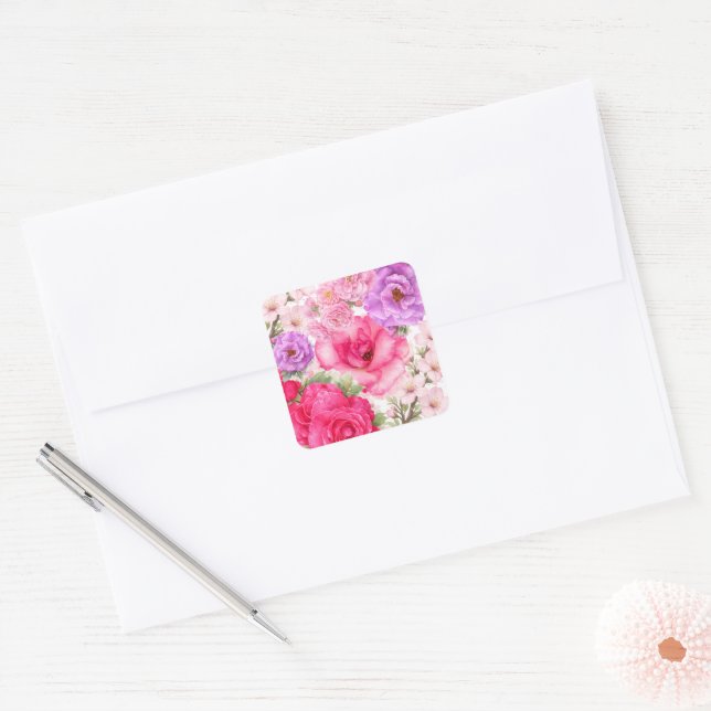  Floral Design Square Sticker (Envelope)
