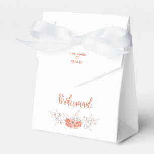 Floral Design with Bridesmaid quote in Coral Favor Boxes