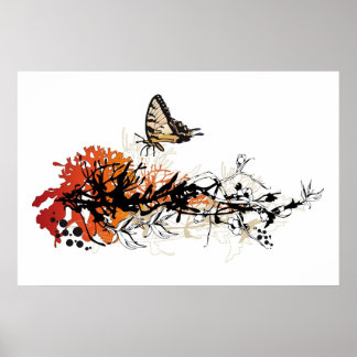 floral design with butterfly poster