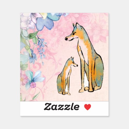 Floral Design with Dogs Vinyl Sticker