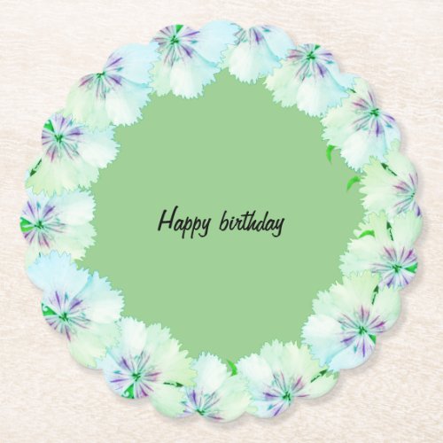 Floral design with green background  paper coaster
