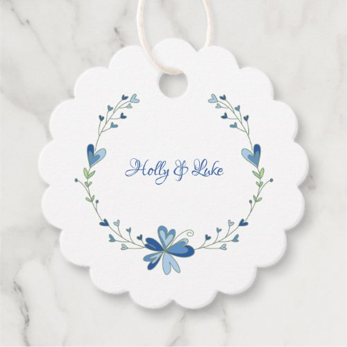 Floral Design with Hearts in Blue for Events Favor Tags