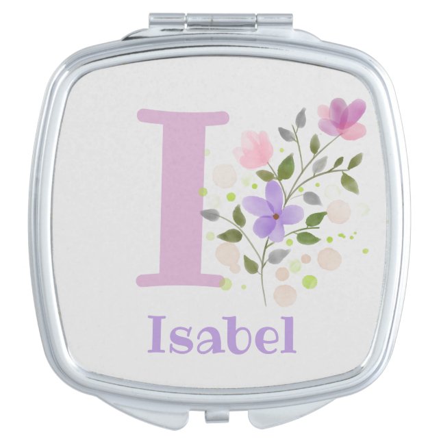 Floral Design with Initial and Name Isabel on a Compact Mirror (Front)