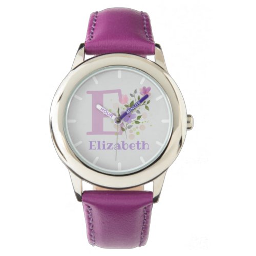 Floral Design with Name  Initial Childs Watch