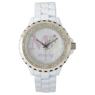 Floral Design with Name Mandy & Initial on a Watch