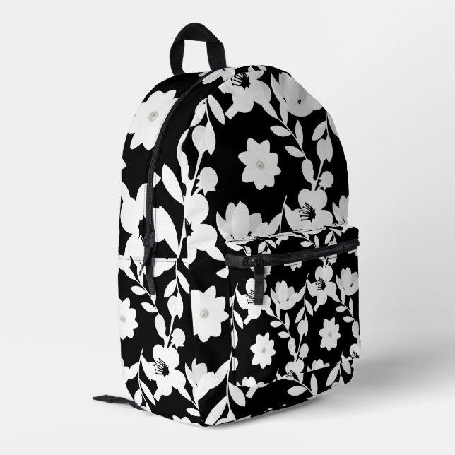 Floral Design With Pearls Printed Backpack (Back Corner Left)