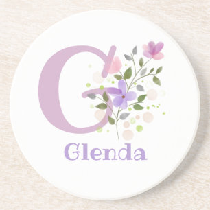 Floral Design with User's Name & Initial Coaster