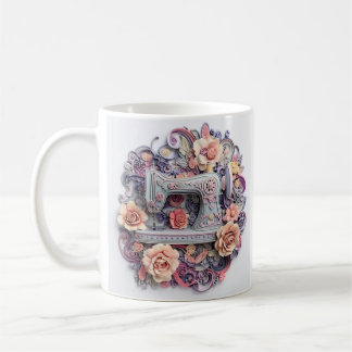 Floral Design With Vintage Sewing Machine Coffee Mug