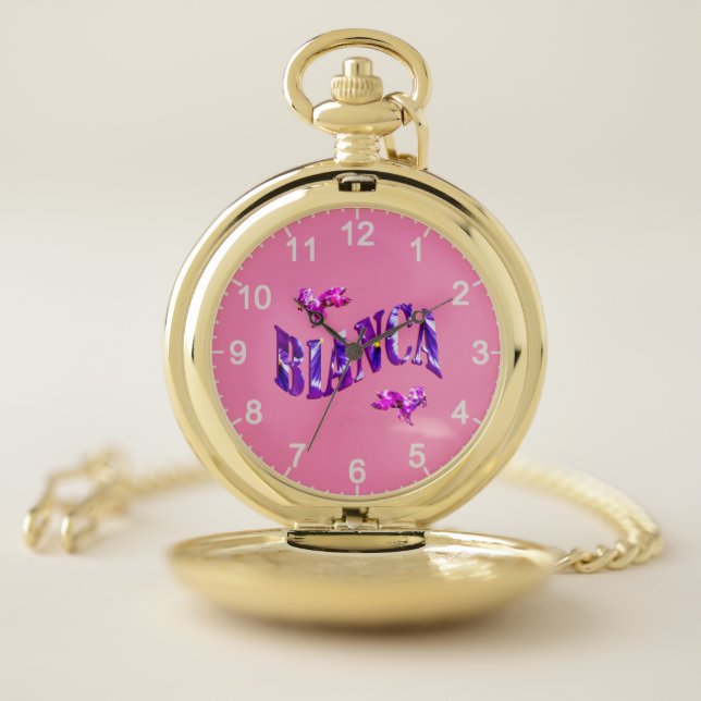 Floral Designed Bianca Name, Pocket Watch (Inside)