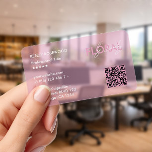 Floral Designer Florist Pink Transparent QR Clear Business Cards