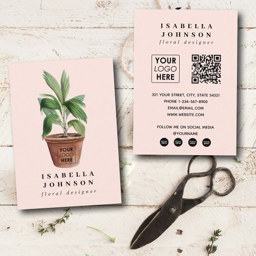 Floral Designer Logo QR Code Social Media Boho Business Card