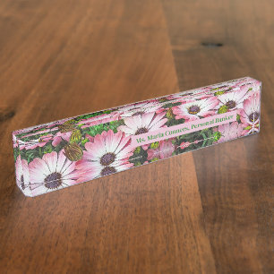 FLORAL DESK NAMEPLATE, CUSTOMIZABLE DESK NAME PLATE