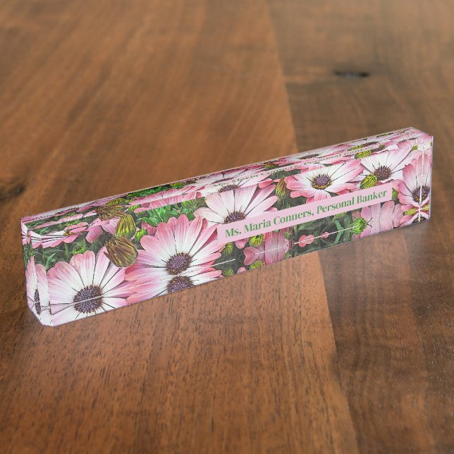 FLORAL DESK NAMEPLATE, CUSTOMIZABLE DESK NAME PLATE (Side)