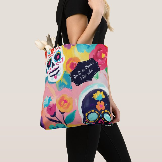 Floral Dia De Los Muertos  Tote Bag (Close Up)