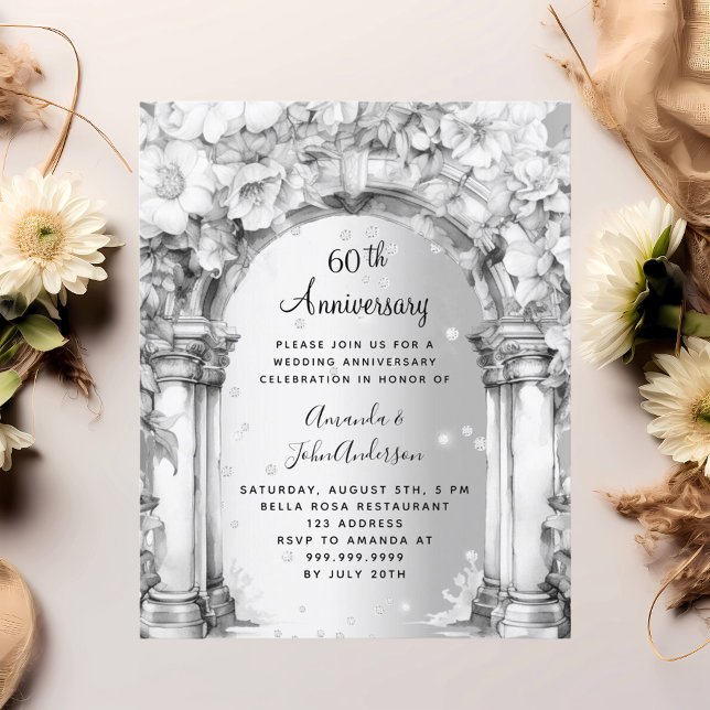 Floral diamond 60th wedding anniversary invitation (Creator Uploaded)