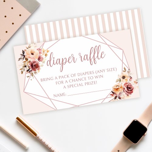 Floral diamond baby shower diaper raffle cards