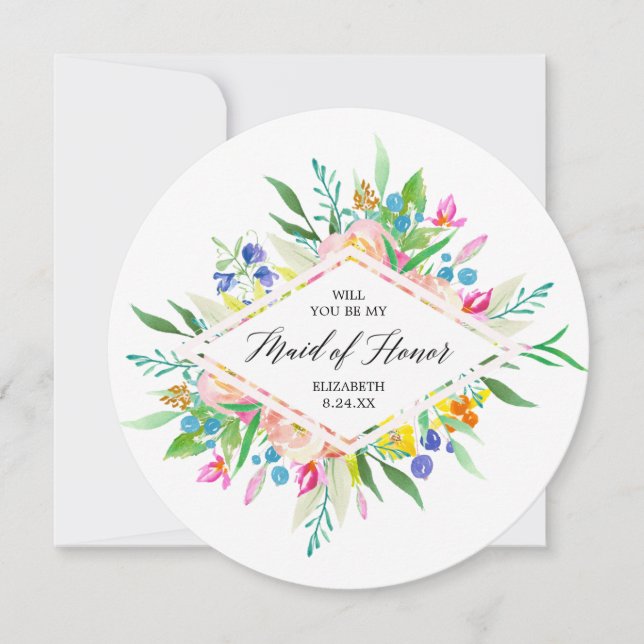 Floral Diamond Bridesmaid Maid of Honor Invitation (Front)