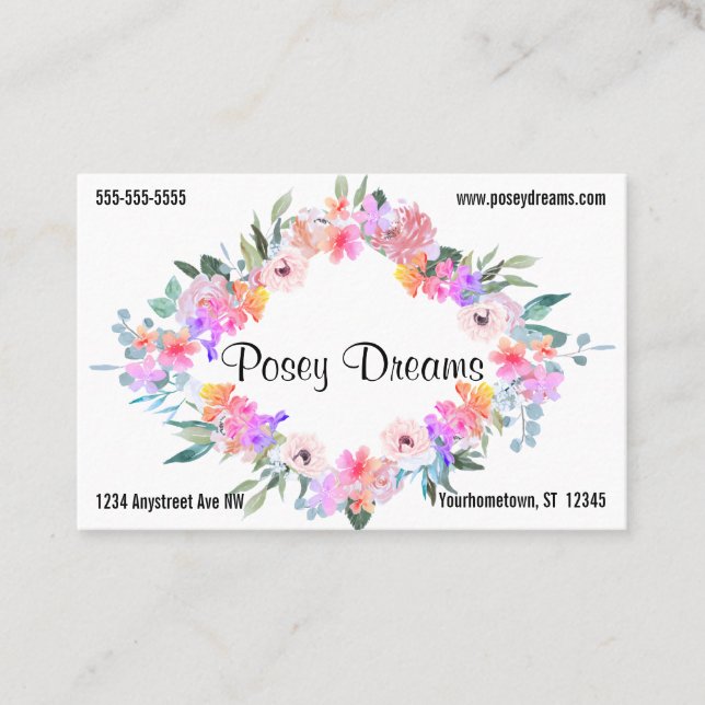 Floral Diamond Frame Flower Shop Florist Business Card (Front)