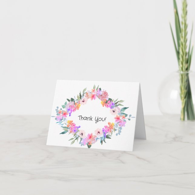 Floral Diamond Frame  Letterpress Thank You Card (Front)