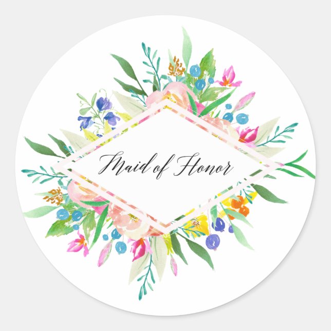 Floral Diamond Maid of Honor Sticker (Front)