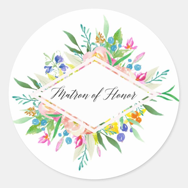 Floral Diamond Matron of Honor Sticker (Front)