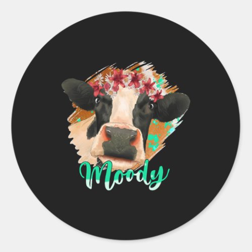 Floral Diary Cow Moody Heifer Cow Lovers Farmers G Classic Round Sticker