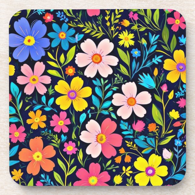 Floral Digital Painting Flowers Pattern-38875 Beverage Coaster (Front)