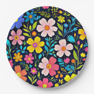 Floral Digital Painting Flowers Pattern-38875 Paper Plates