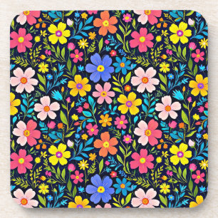 Floral Digital Painting Flowers Pattern Beverage Coaster