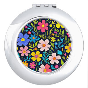 Floral Digital Painting Flowers Pattern Compact Mirror