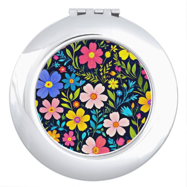 Floral Digital Painting Flowers Pattern Compact Mirror (Front)