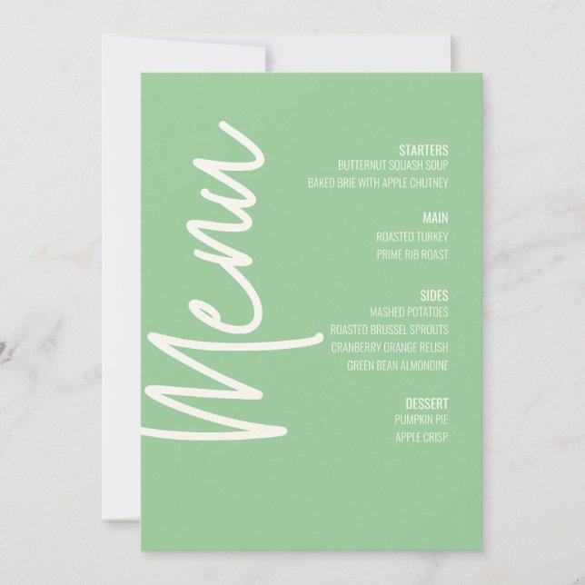 Floral Dinner Menu Green Wedding Thanksgiving  Invitation (Front)