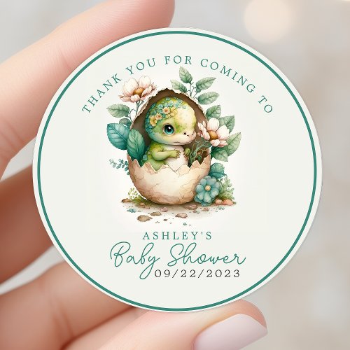 Floral Dino Egg Watercolor Baby Shower Thank You Classic Round Sticker