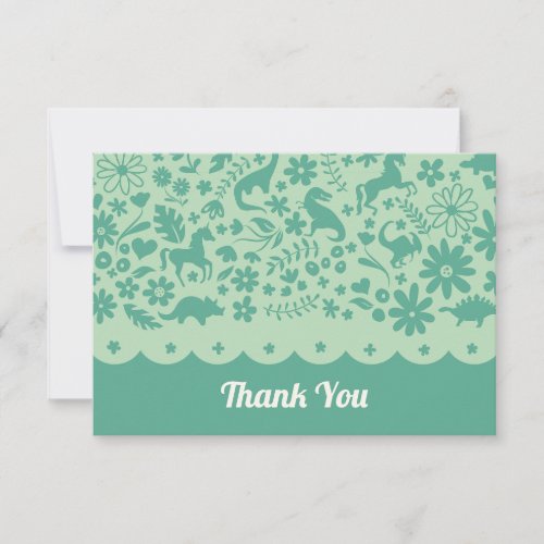Floral Dinosaur and Unicorn Thank You Card _ Mint