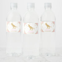 Floral Dinosaur Birthday Party Favor T-Rex Water Bottle Label