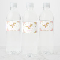 Floral Dinosaur Birthday Party Pink Tutu T-Rex Water Bottle Label