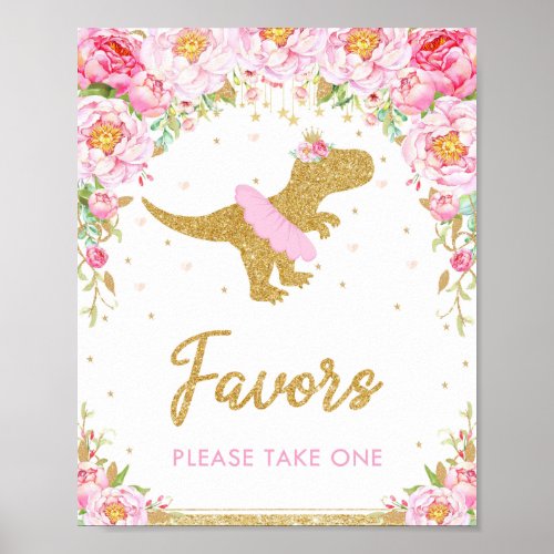 Floral Dinosaur Birthday Party T_Rex Favors Sign