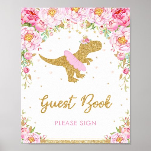 Floral Dinosaur Birthday Party T_Rex Guest Book