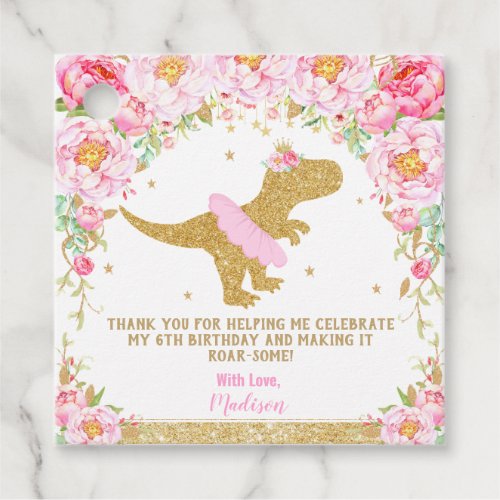 Floral Dinosaur Birthday Party Thank You Favor Favor Tags