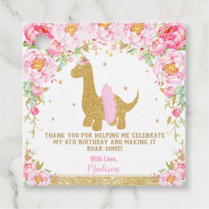 Floral Dinosaur Birthday Party Thank You Favor Tags