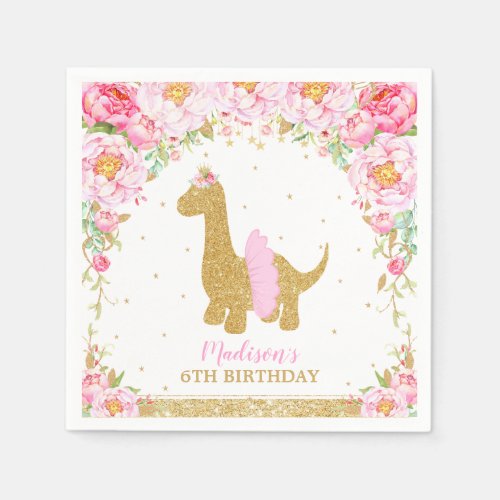 Floral Dinosaur Birthday Pink Tutu Brachiosaurus Napkins