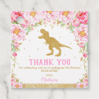 Floral Dinosaur Birthday Thank You Girl T-Rex Favor Tags