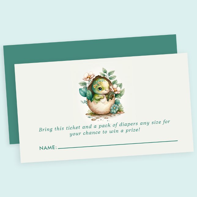Floral Dinosaur Egg Baby Shower Diaper Raffle Enclosure Card (Creator Uploaded)