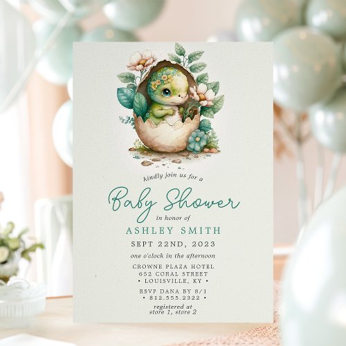 Floral Dinosaur Egg Baby Shower Invitation