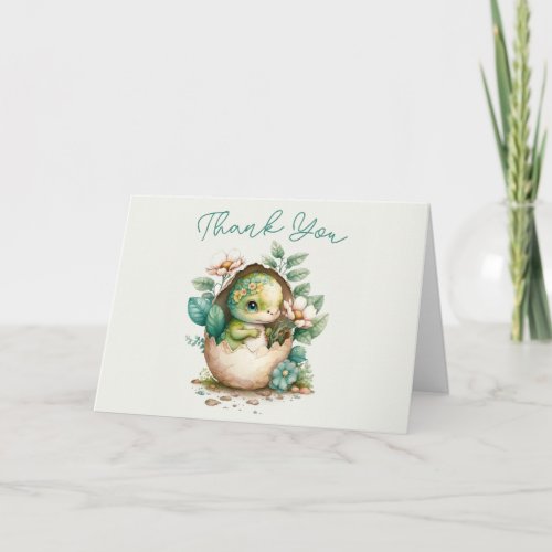 Floral Dinosaur Egg Baby Shower Watercolor TY Card