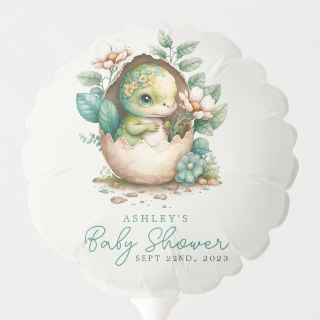 Floral Dinosaur Egg Watercolor Baby Shower Balloon (Back)