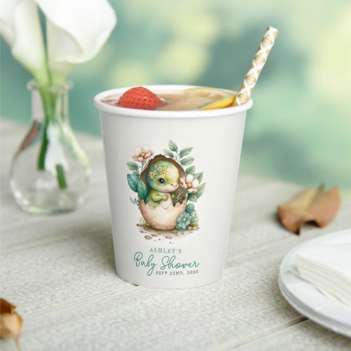 Floral Dinosaur Egg Watercolor Baby Shower Paper C Paper Cups