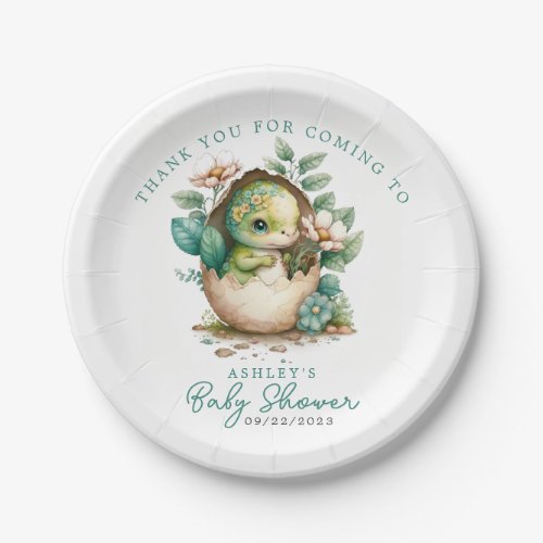 Baby Shower Tableware 10 Floral Dinosaur Egg Watercolor Baby Shower Paper Plates